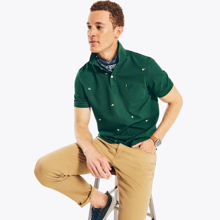 Nautica Classic Fit Printed Deck Verde | 0bL18YMG