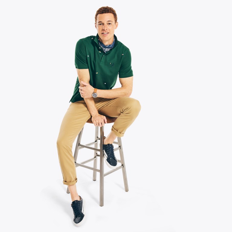 Nautica Classic Fit Printed Deck Verde | 0bL18YMG