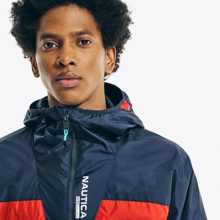 Nautica Colorblock Encapuchado Windbreaker Azul Marino | cdUImrBb