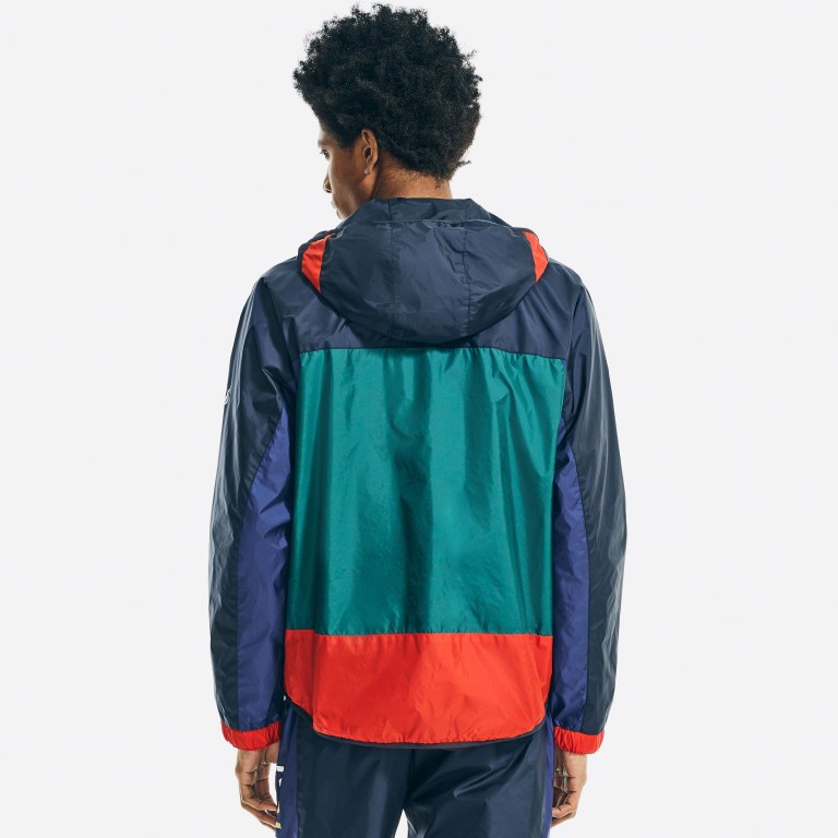 Nautica Colorblock Encapuchado Windbreaker Azul Marino | cdUImrBb