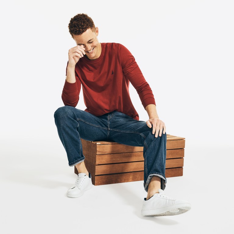 Nautica Crewneck Long-sleeve Rojas | FQF3bWQP