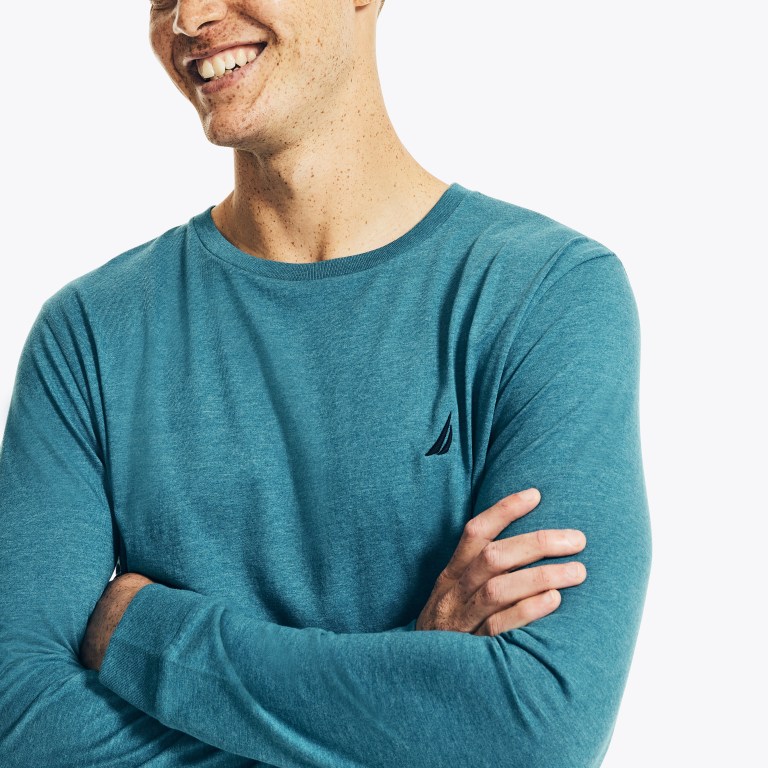 Nautica Heathered Crewneck Long-sleeve Azules | 8tNXDvxi