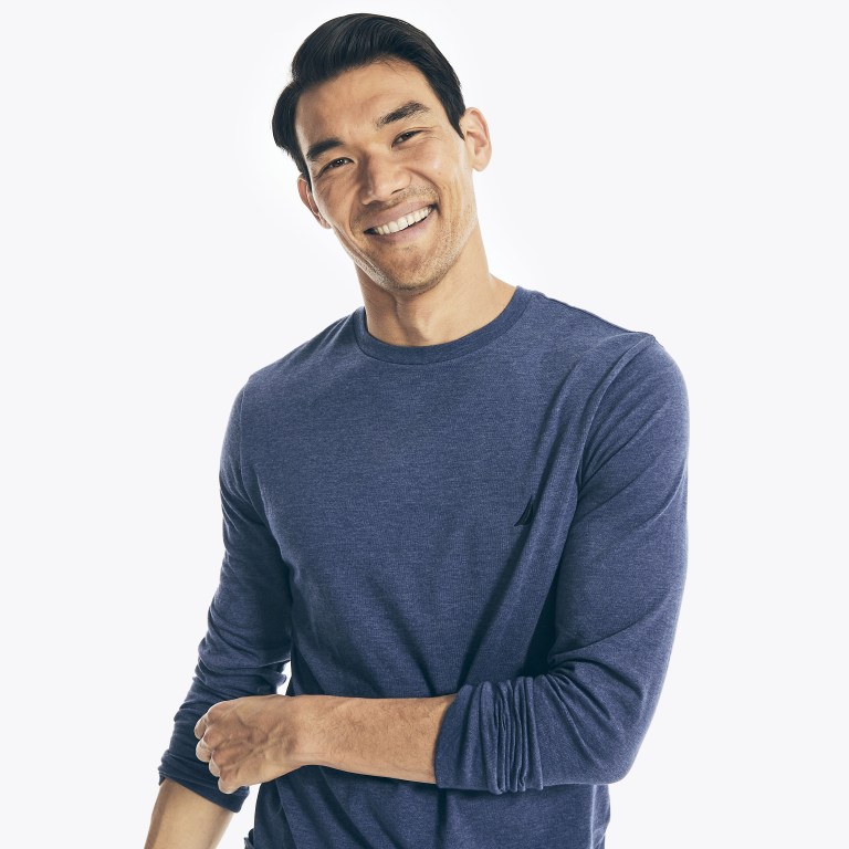 Nautica Heathered Crewneck Long-sleeve Azules | a5FUN3Dj