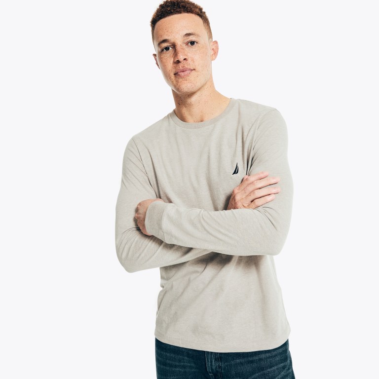 Nautica Heathered Crewneck Long-sleeve Gris | tVxSVYmD