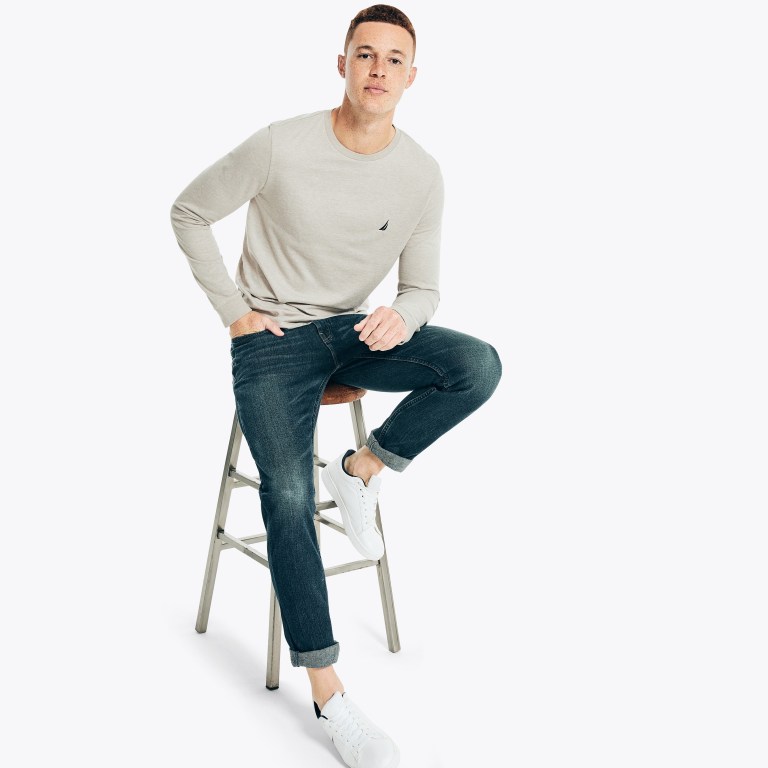 Nautica Heathered Crewneck Long-sleeve Gris | tVxSVYmD