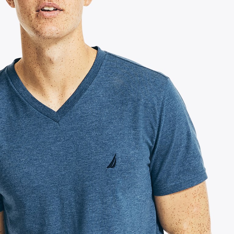 Nautica Heathered V-neck Azules | H74MRKJc