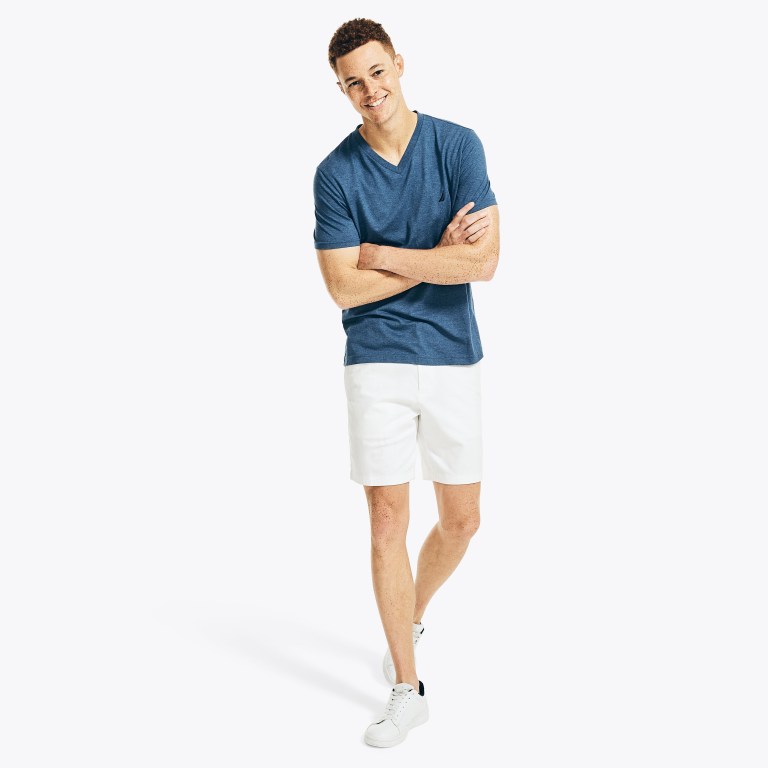 Nautica Heathered V-neck Azules | H74MRKJc