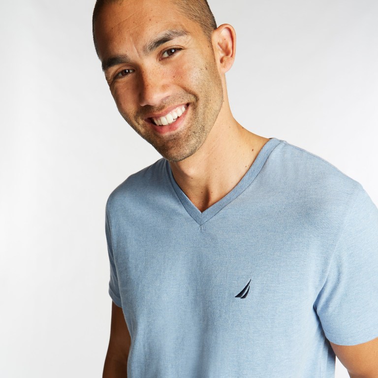 Nautica Heathered V-neck Azules | Uta25IBb
