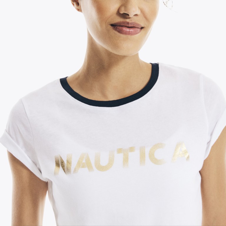 Nautica Metallic Foil Logo Estampadas Blancas | X1YZGaQL