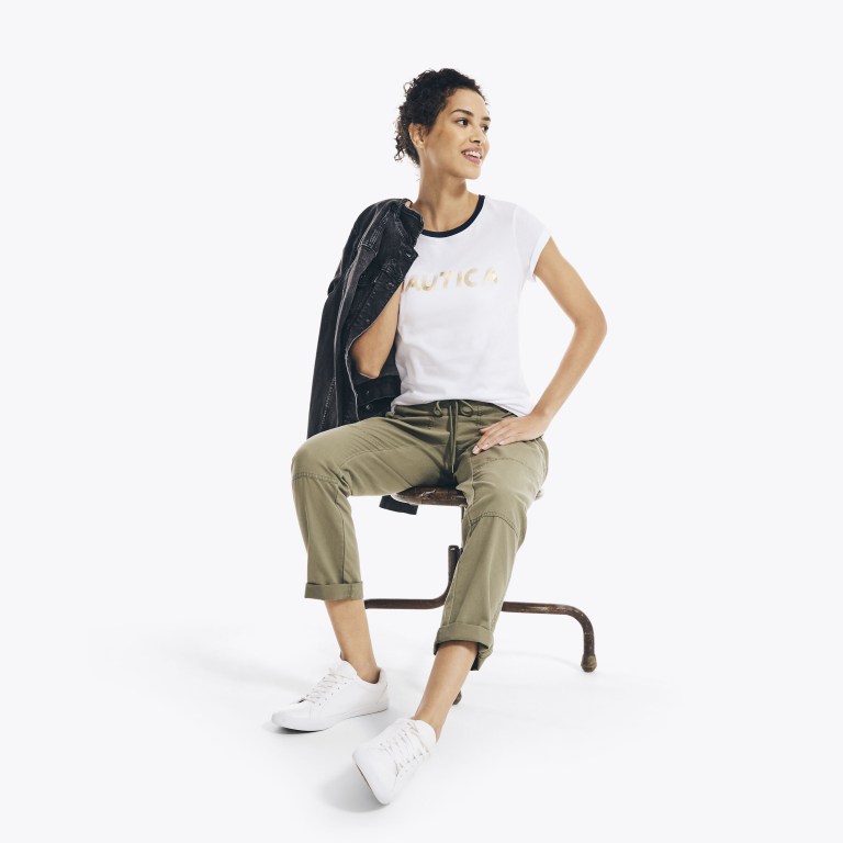 Nautica Metallic Foil Logo Estampadas Blancas | X1YZGaQL