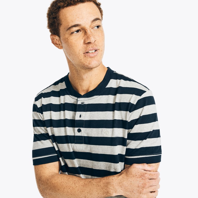 Nautica Nautica Co. Striped -sleeve Henley Gris | X0mQXKmi