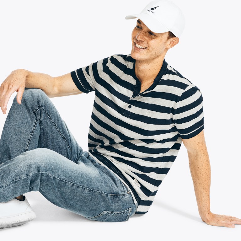 Nautica Nautica Co. Striped -sleeve Henley Gris | X0mQXKmi