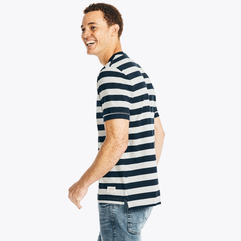 Nautica Nautica Co. Striped -sleeve Henley Gris | X0mQXKmi