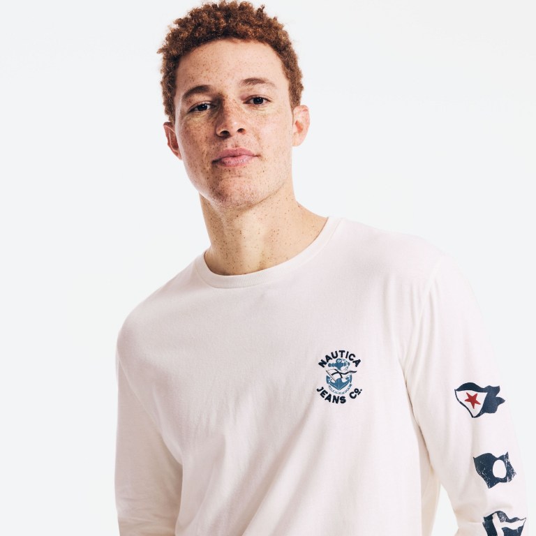 Nautica Nautica Co. Sustainably Crafted Estampadas Long-sleeve Creme | XBlJaXt7