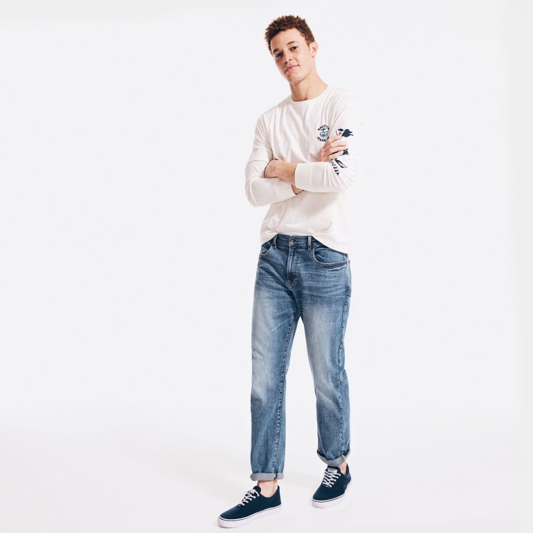 Nautica Nautica Co. Sustainably Crafted Estampadas Long-sleeve Creme | XBlJaXt7