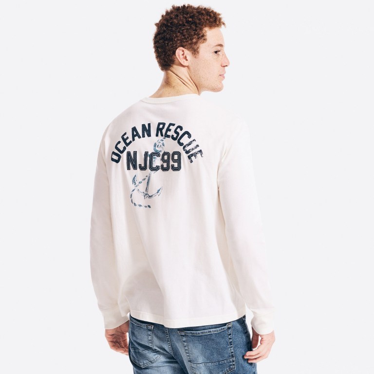 Nautica Nautica Co. Sustainably Crafted Estampadas Long-sleeve Creme | XBlJaXt7