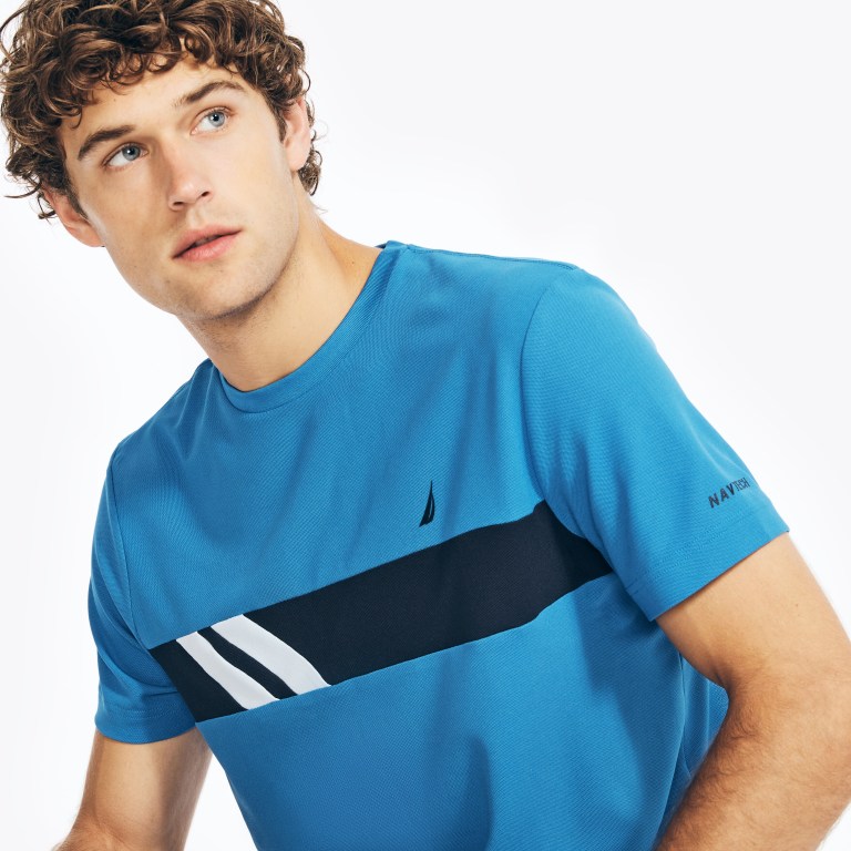 Nautica Navtech Chest-stripe Crewneck Azul Marino | QOBwnyCJ