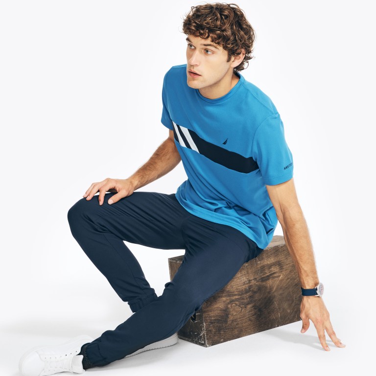 Nautica Navtech Chest-stripe Crewneck Azul Marino | QOBwnyCJ