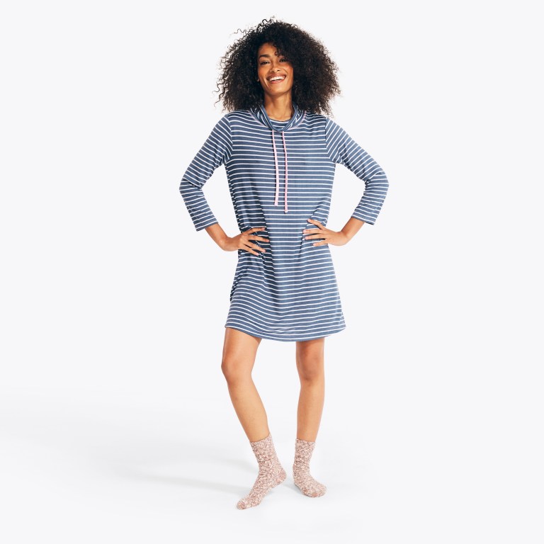 Nautica Quarter-sleeve Striped Sleep Lounger Azules | TQbAXWI4