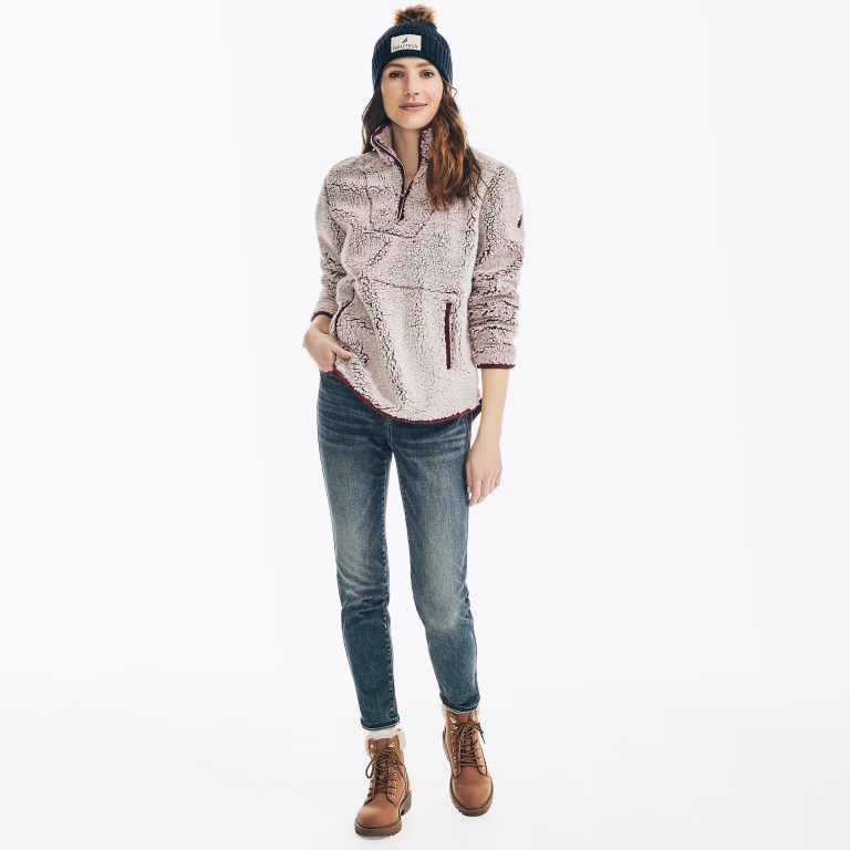 Nautica Quarter-zip Sherpa Fleece Rosas | 0mwtQqye