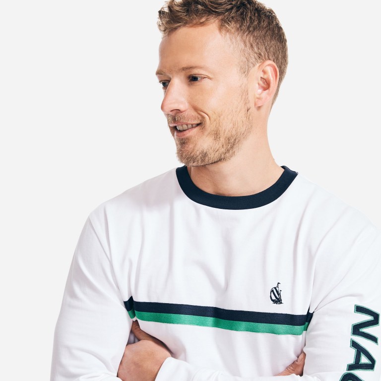 Nautica Reissue Chest-stripe Long Sleeve Blancas | 559Ot4W5