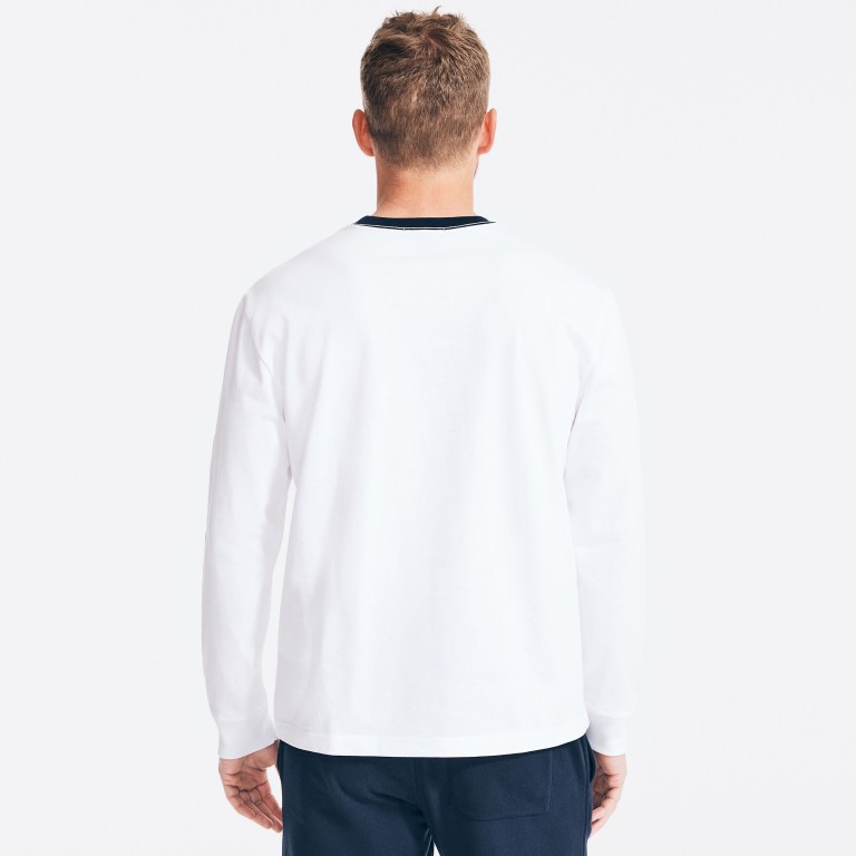 Nautica Reissue Chest-stripe Long Sleeve Blancas | 559Ot4W5