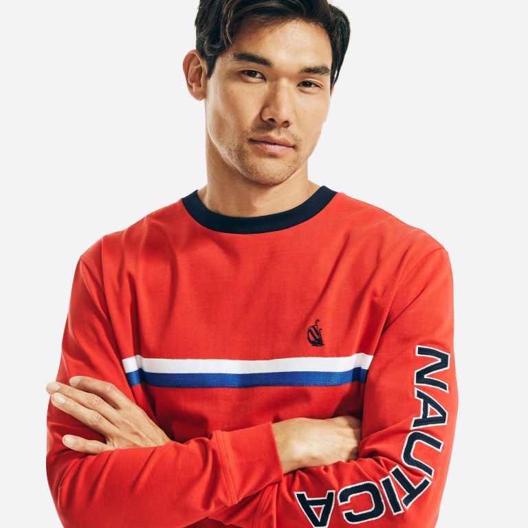 Nautica Reissue Chest-stripe Long Sleeve Azul Real Burdeos | ccWcCRO3