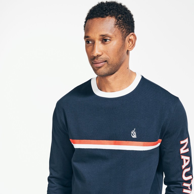 Nautica Reissue Chest-stripe Long Sleeve Azul Marino | j0ucAKb6