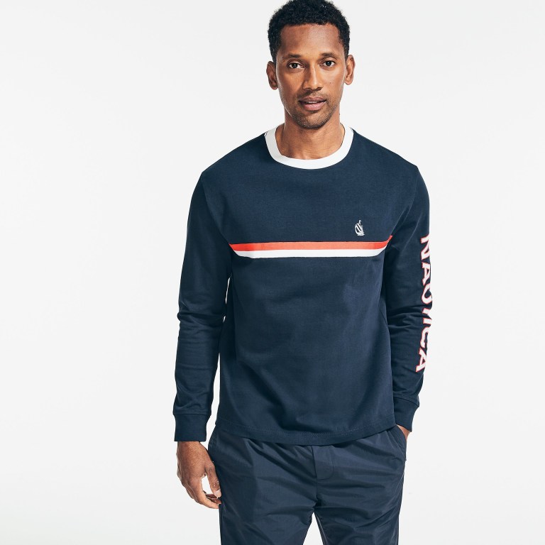 Nautica Reissue Chest-stripe Long Sleeve Azul Marino | j0ucAKb6