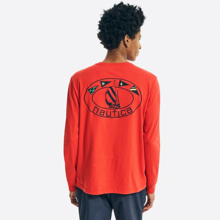 Nautica Reissue Sustainably Crafted Estampadas Long-sleeve Azul Real Burdeos | LirEqOyH