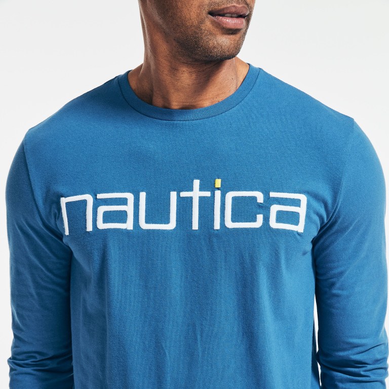 Nautica Reissue Sustainably Crafted Estampadas Long-sleeve Azules | XqUIp2I5