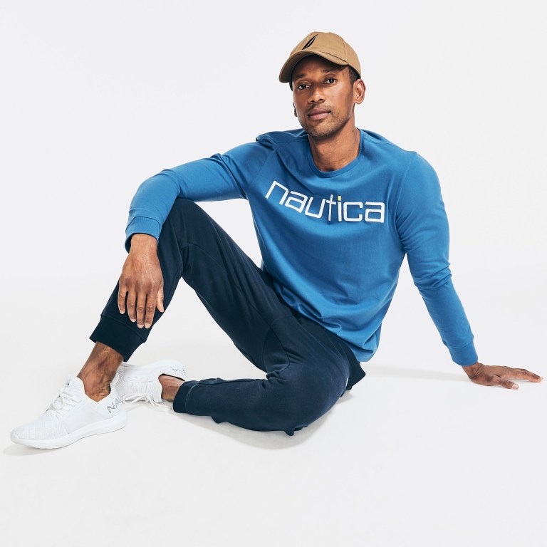 Nautica Reissue Sustainably Crafted Estampadas Long-sleeve Azules | XqUIp2I5