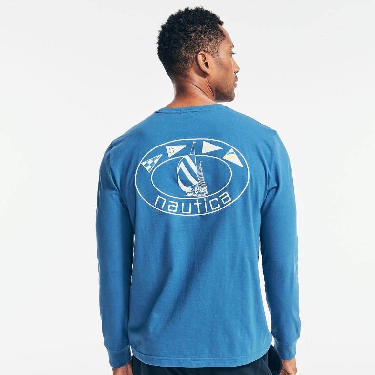 Nautica Reissue Sustainably Crafted Estampadas Long-sleeve Azules | XqUIp2I5