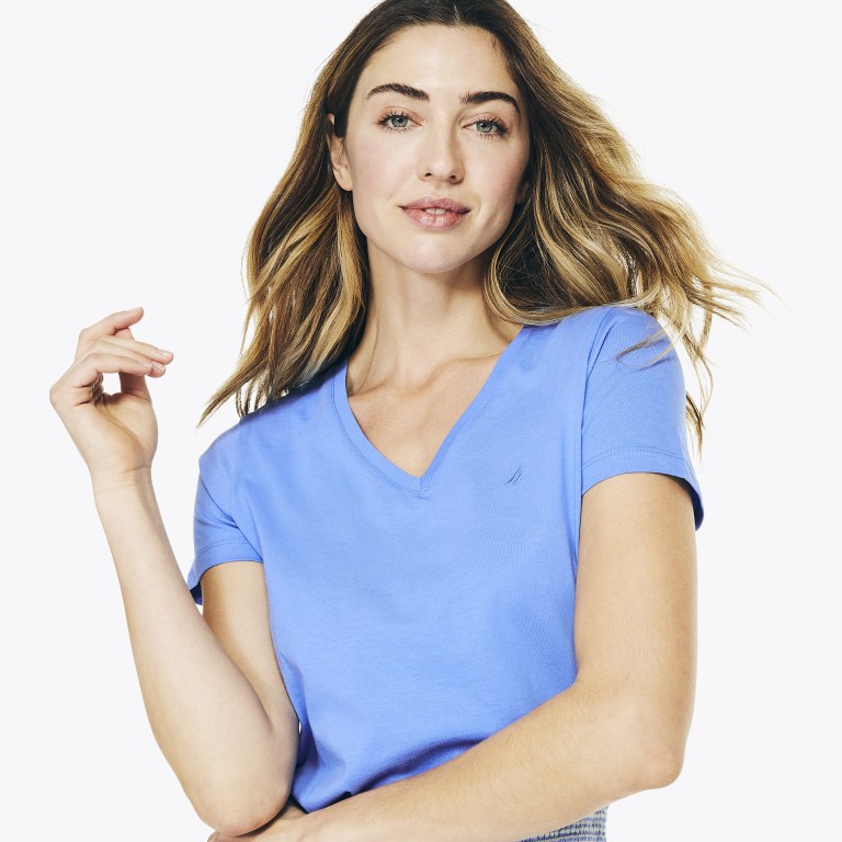 Nautica Solid V-neck Azules | PuXKuT9X