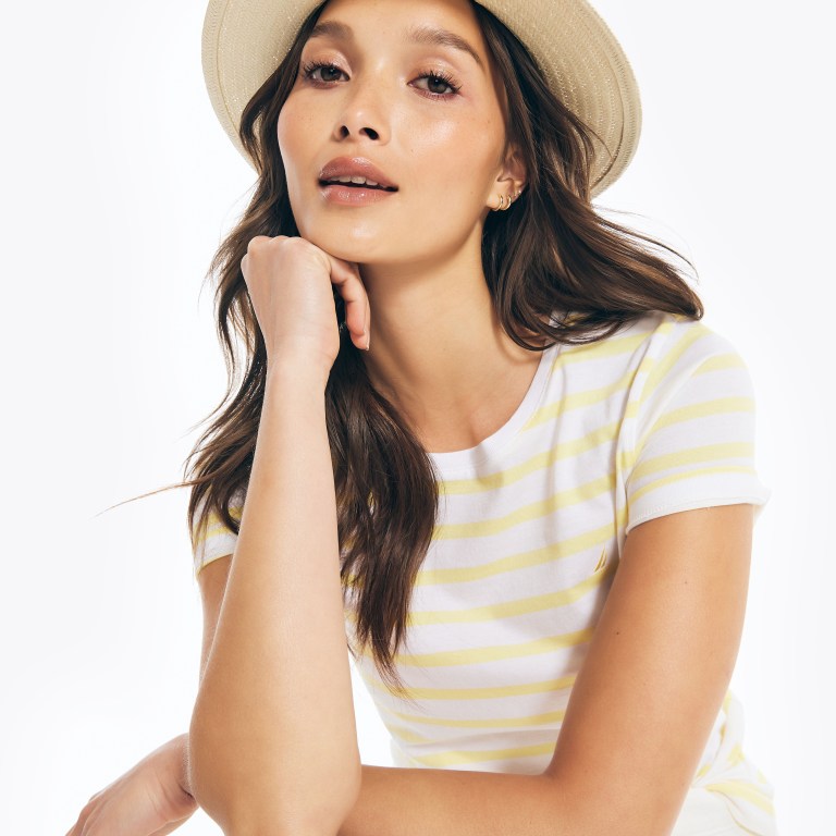 Nautica Striped Crewneck Amarillo | SHjmS4QA