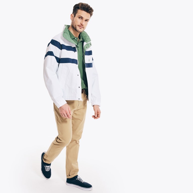 Nautica Striped Rainbreaker Bomber Blancas | A2eGmJ7k