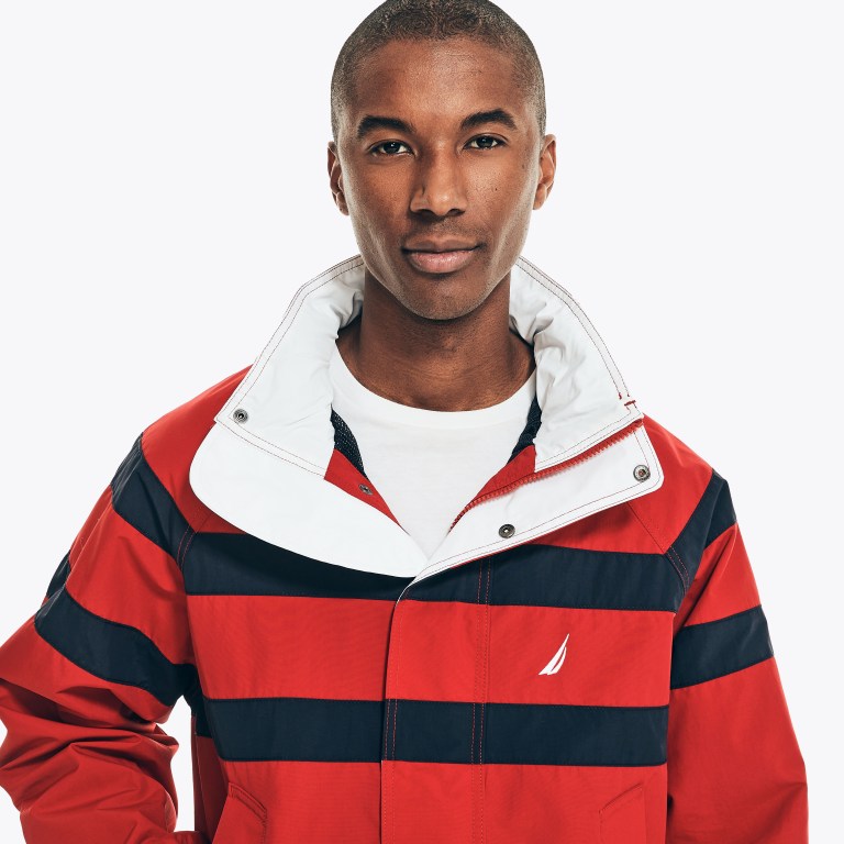 Nautica Striped Rainbreaker Bomber Rojas | nudHwjfE