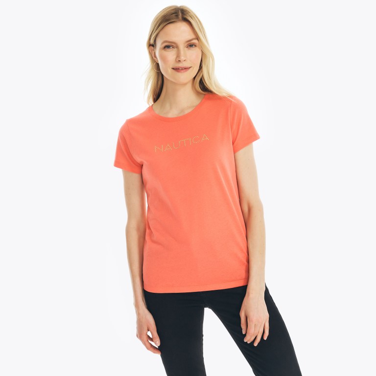 Nautica Studded Logo Crewneck Naranjas | rZKjrV9x