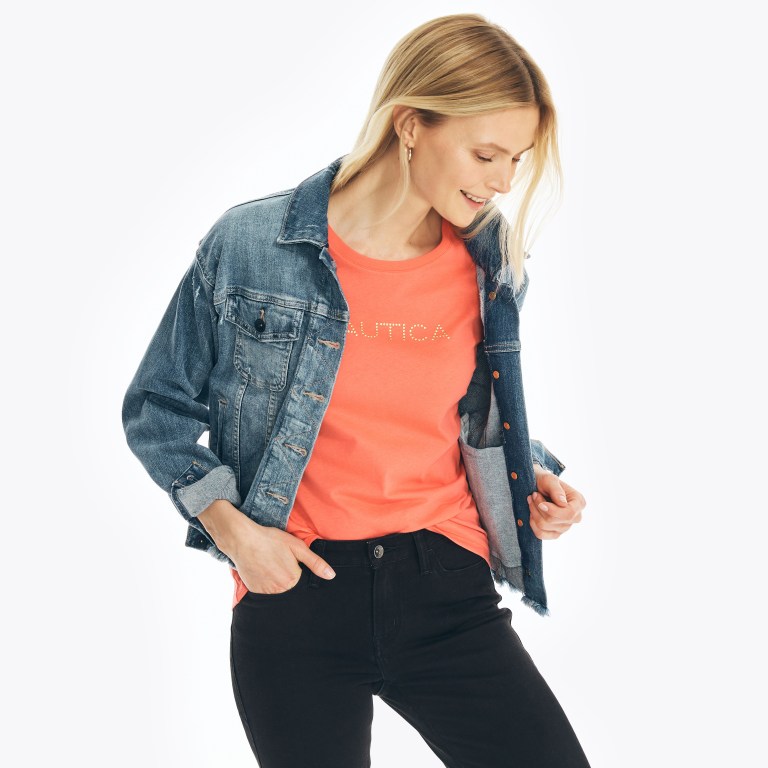 Nautica Studded Logo Crewneck Naranjas | rZKjrV9x