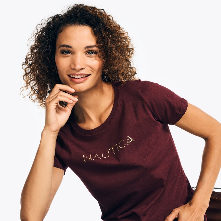 Nautica Studded Logo Crewneck Rosas | qPLZgK41