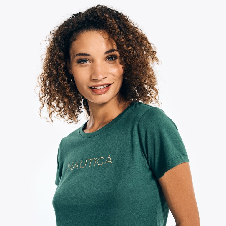 Nautica Studded Logo Crewneck Verde | OASmUi4s