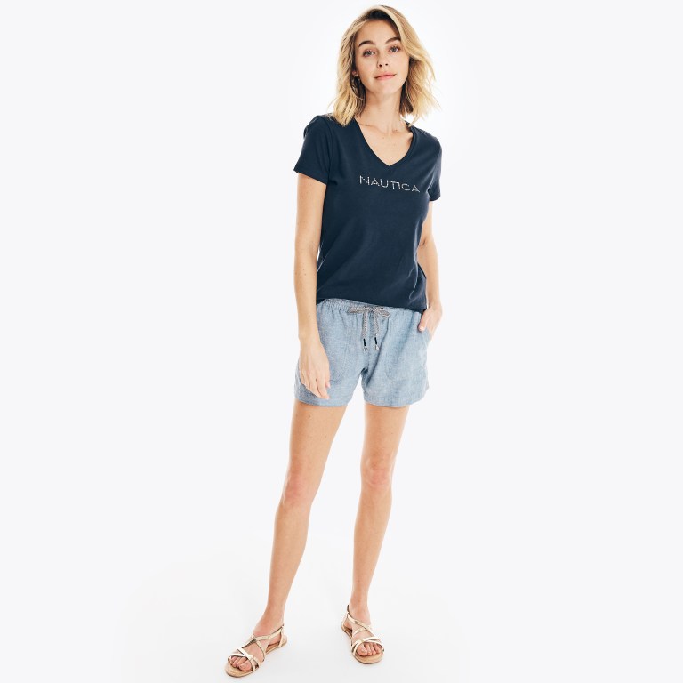 Nautica Studded Logo V-neck Azules | soN8Do4x