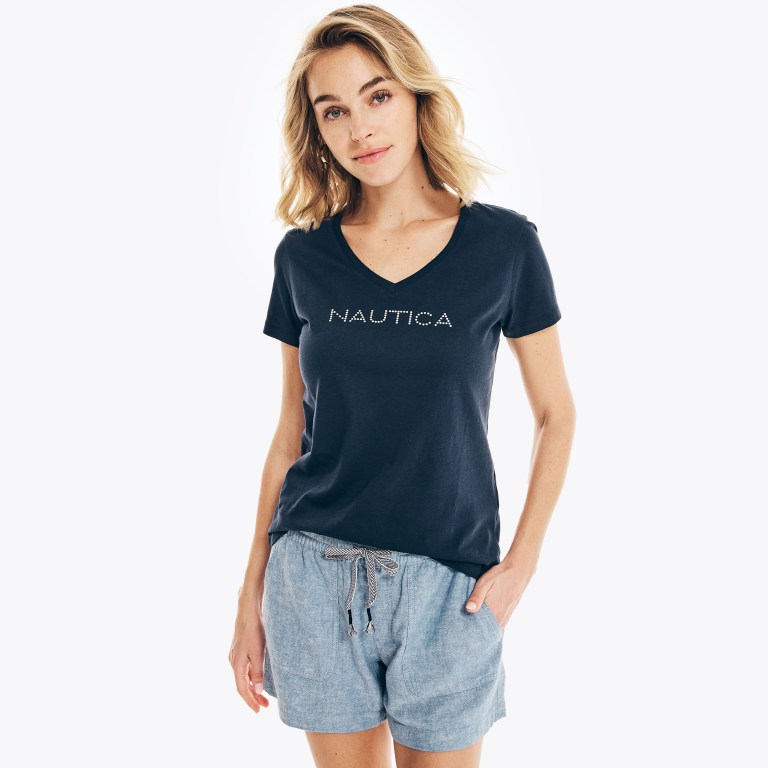 Nautica Studded Logo V-neck Azules | soN8Do4x
