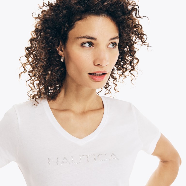 Nautica Studded Logo V-neck Blancas | dMmttCg3
