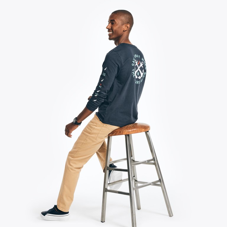 Nautica Sustainably Crafted Estampadas Long-sleeve Azul Marino | Rd5rRX6h