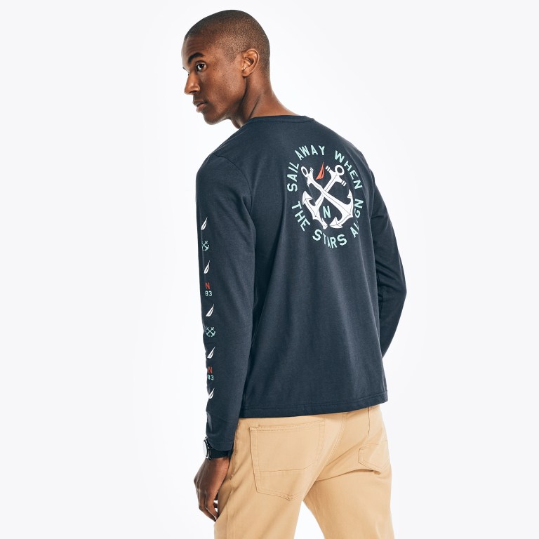 Nautica Sustainably Crafted Estampadas Long-sleeve Azul Marino | Rd5rRX6h