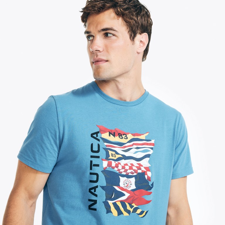 Nautica Sustainably Crafted Nautica Flags Estampadas Azules | F0NLtU88