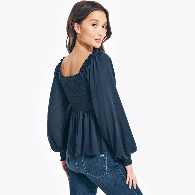 Nautica Sustainably Crafted Smocked Square-neck Azules | MVLXDp13