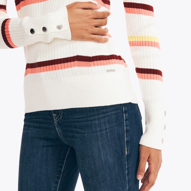 Nautica Sustainably Crafted Striped Rib-knit Crewneck Blancas | Ve0I3viR