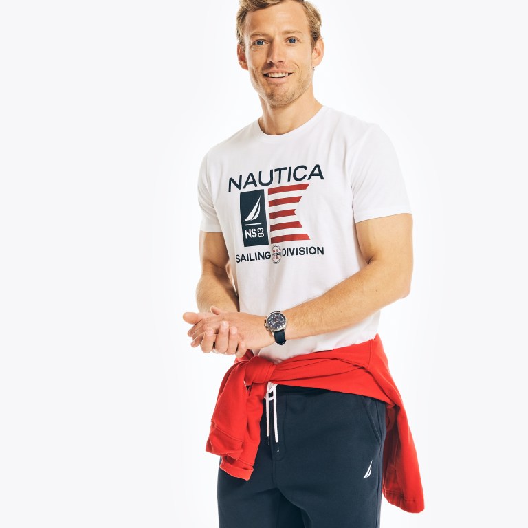 Nautica Sustainably Crafted Usa Sailing Division Estampadas Blancas | 67drCLBE
